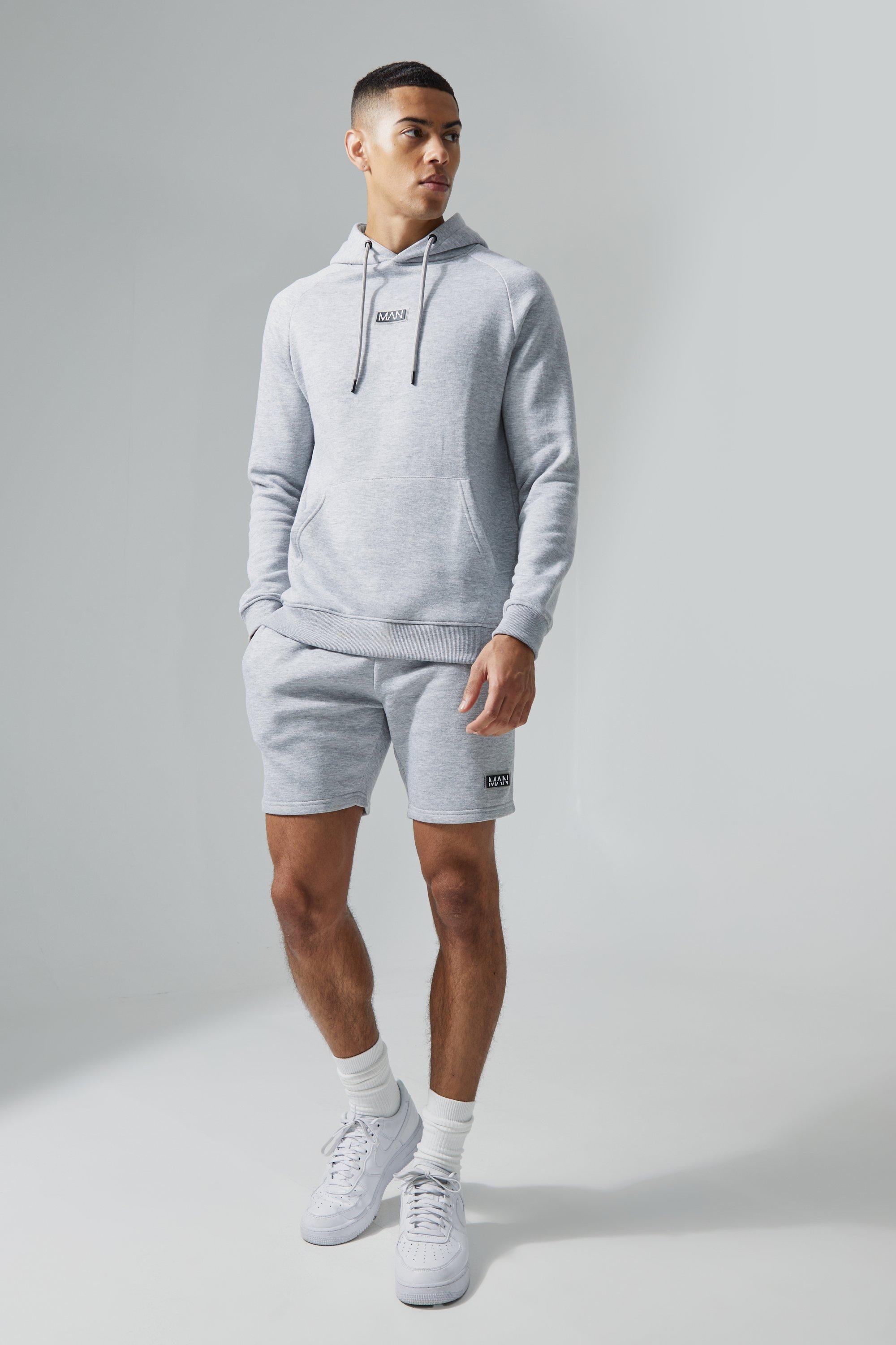 Mens Grey Man Active Gym Training Hoodie & Short Set, Grey